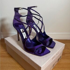 Jimmy Choo Metallic Purple Strappy High Heels